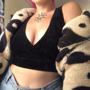 Black velvet corduroy cropped tank top